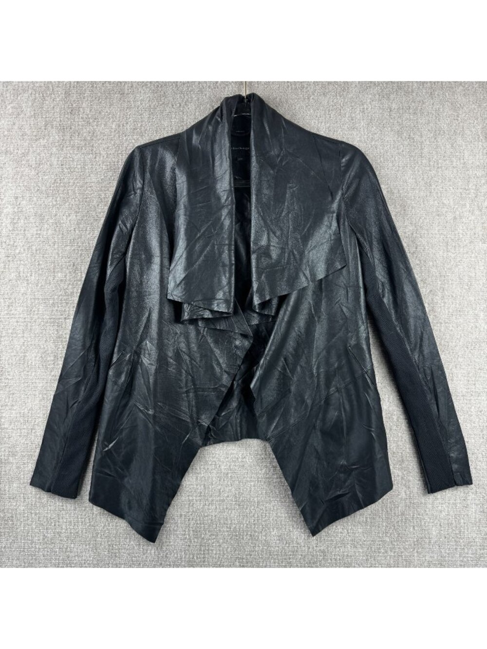 Mackage Gretal Drape Front Lambskin Leather Jacket XS Black Whimsygoth Biker
